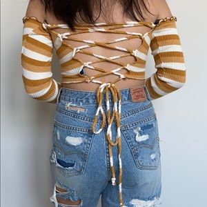 Forever 21 off shoulder lace up crop top